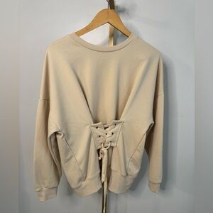 Elegant Lace-Up Sweatshirt in Cream